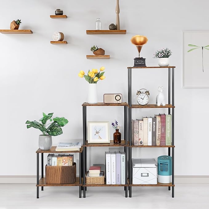 melos 2 Tiers Bookshelf, Classically Tall Bookcase Shelf Storage Organizer, Modern Book Shelf for Bedroom, Living Room and Home Office Bronw