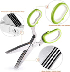 X-Chef Multipurpose 5 Blade Herb Scissors | Kitchen Herb Shears Herb Cutter with Safety Cover and Cleaning Comb for Chopping Basil Chive Parsley (Green)