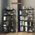 Bookshelf 5 Tier Deformable Corner Bookcase Free Standing Modern Industrial Book Storage Display Book Shelf for Bedroom Living Room Study Room Office (Dark Grey)
