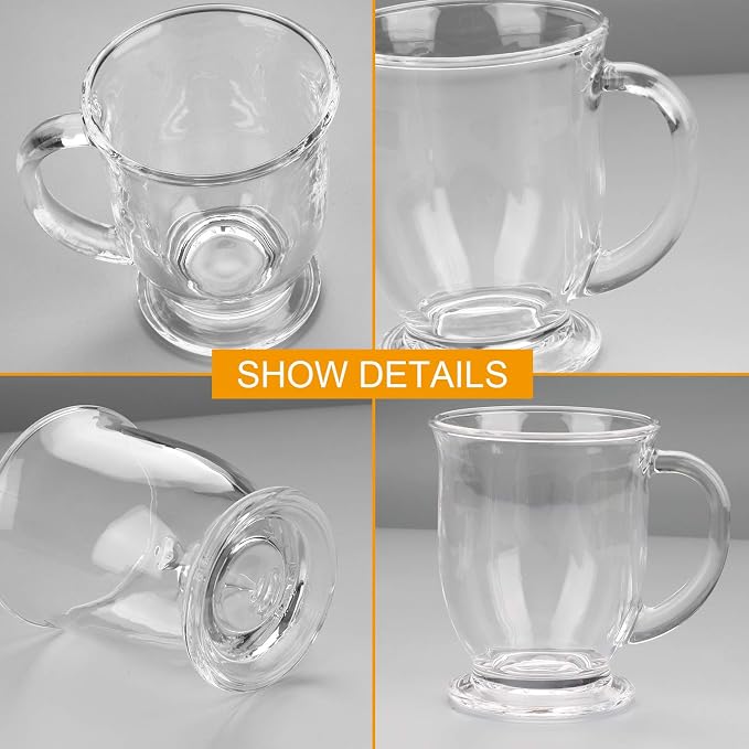 Accguan 15oz/450ml Glass Coffee Mugs with Handles Set of 6 | Clear Coffee Cups with Handle, Iced Drink Cup perfect for Latte, Cappuccino, Espresso Coffee, Tea and Hot Beverages