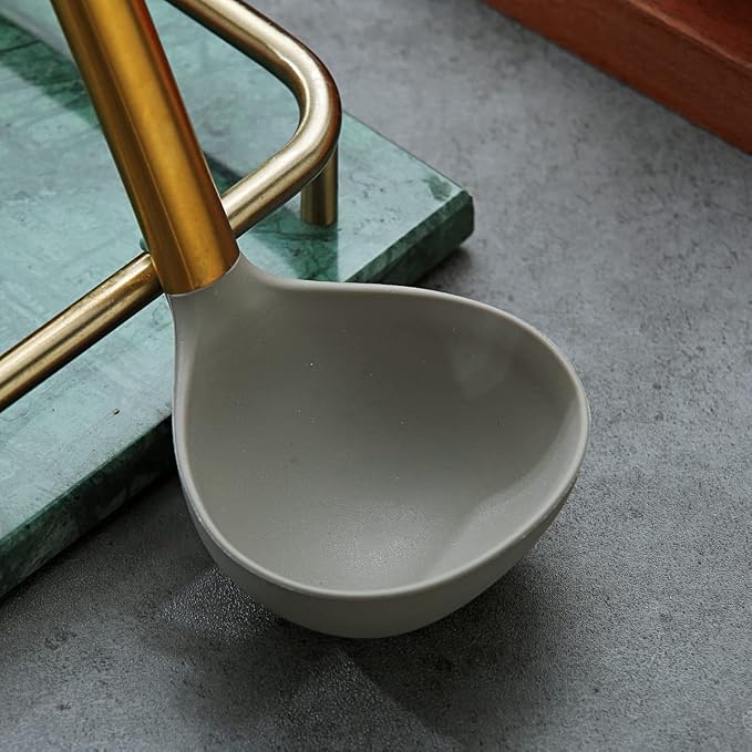 Gold Ladle, Berglander Non-stick Silicone Kitchen Ladle With Titainium Gold Plating handle, Soup Ladle, Cooking Ladle Soup Spoon For Cooking, Dishwasher Safe, Easy to Clean