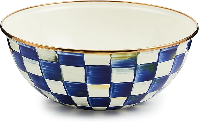 MACKENZIE-CHILDS Enamel Everyday Bowl, Serving Bowl for Entertaining, Medium, Blue-and-White Royal Check, Set of 1