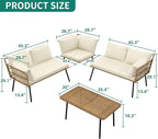 YITAHOME 4 Pieces Patio Furniture Set, Outdoor Rattan Woven Conversation Sectional L-Shaped Sofa with 5 Seater for Backyard, Porch, Boho Detachable Lounger with Cushions and Side Table - Beige
