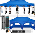 COBIZI 10x20 Pop Up Canopy with 6 Sidewall,Heavy Duty Canopy UPF 50+ All Season Wind Waterproof Commercial Outdoor Wedding Party Tents for Parties Gazebo with Roller Bag(10 x 20 ft Blue)