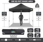 COBIZI 10x10 Pop Up Canopy Without Sidewall,Heavy Duty Canopy UPF 50+ All Season Wind Waterproof Commercial Outdoor Wedding Party Tents for Parties Canopy Gazebo with Carry Bag(10 x 10 ft Black)