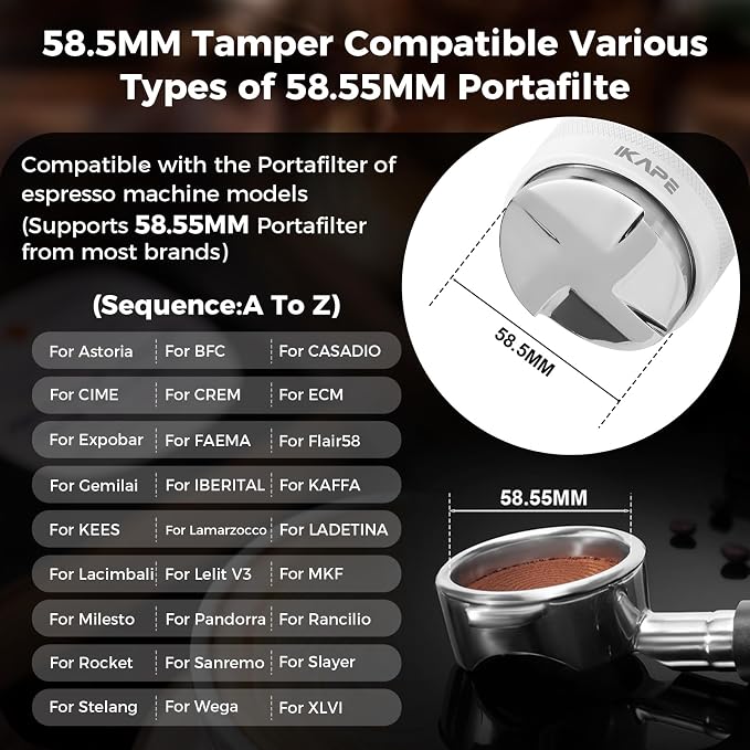 IKAPE Coffee Products, 58mm Coffee Distributor & Hand Tamper, Adjustable Depth Espresso Distributor Fits All 58mm Espresso Portafilter, Compatible with Rancilio, Gaggia Bottomless Portafilter (White)