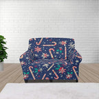 FKELYI Christmas Easy Going Stretch Sofa Slipcover Blue Candy Cane Furniture Protector Easy Going Stretch Sofa Slipcovers with Elastic Bottom S