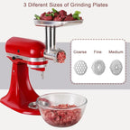 316 Stainless Steel Meat Grinder Attachment for KitchenAid Stand Mixers, 3 Grinding Plates, 3 Sausage Stuffers, All Parts Heavy Duty Meatl Dishwasher Safe