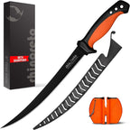 Rhinoreto Fillet Knife for Fish - Razor Sharp G4116 German Stainless Steel Blade, 9 Inch Professional Filleting & Boning Knife with Non-Slip Handle, Protective Sheath & Sharpener