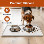 ukeetap 19" x 12" Extra Thick Silicone Mat Waterproof with Raised Edge, BPA Free Non-Slip Dog & Cat Food Mat, Feeding Mat for Food and Water Bowls, Spill Proof Mat to Protect Floors, White