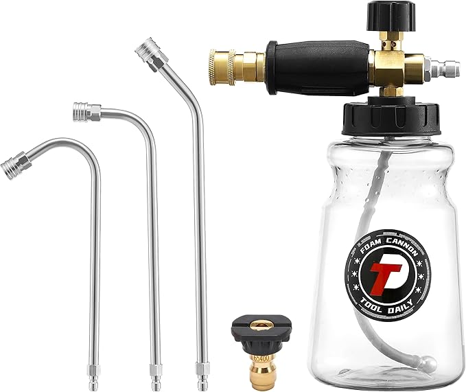 Tool Daily Pressure Washer Foam Cannon with 3 Pieces Curved Extension Wands 16 Inch, Soap Spray Nozzle, 1/4” Quick Connect, 3600 PSI