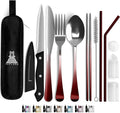 Taplord Portable Travel Silverware Set With Case - Includes 10 Pcs of Utensils, Stainless Steel Flatware For Camping, Easy to Travel, Lightweight (Red Two Tune)