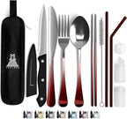 Taplord Portable Travel Silverware Set With Case - Includes 10 Pcs of Utensils, Stainless Steel Flatware For Camping, Easy to Travel, Lightweight (Red Two Tune)