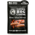 Bearded Butchers Natural Hog Sausage Casings 32-35mm, Edible Pre-Flushed | Stuffs 25-30 lbs, natural snap & bite, resealable brine bag, for bratwurst, Italian sausage, kielbasa, hot dogs, Polish