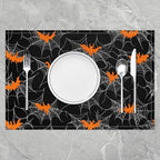 Feelyou Happy Halloween Placemats Set of 4 Spider Web Table Mats for Party Kitchen Dining Decoration Deep Black Orange Place Mat for Table Holiday Decor Indoor Outdoor 18"x12" Non-Slip Bats Pattern