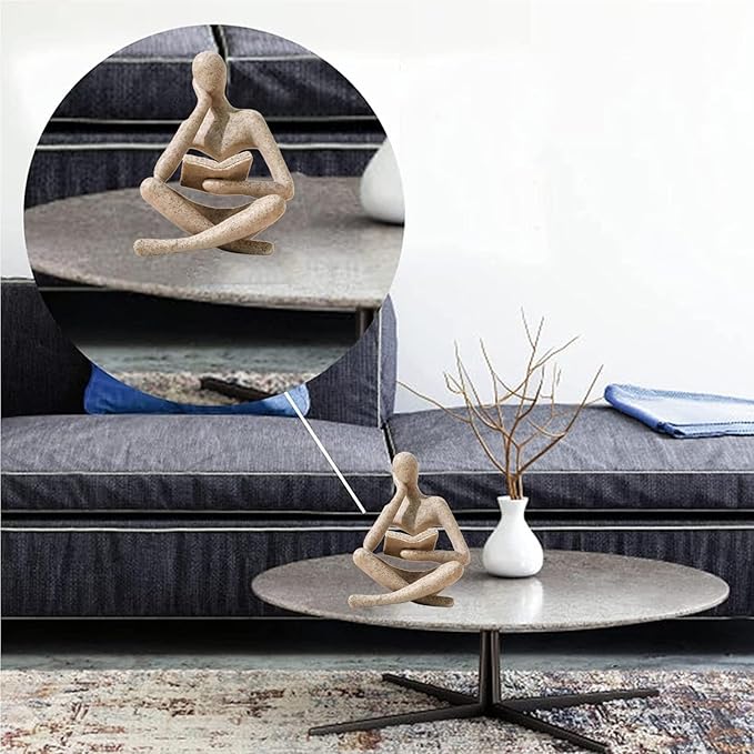Bookshelf Decor Thinker Statue - Abstract Style Thinker Sculptures Modern Aesthetic Figurine Decoration Statues for Home Decor-Zuo Si-Sandstone