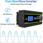 NOVOPAL 2000 Watt Pure Sine Wave Power Inverter DC 12V to AC 110V 120V Rv Inverters with 1 USB Port-16 feet Remote Control, LCD Display for Truck, Hurricane, Home