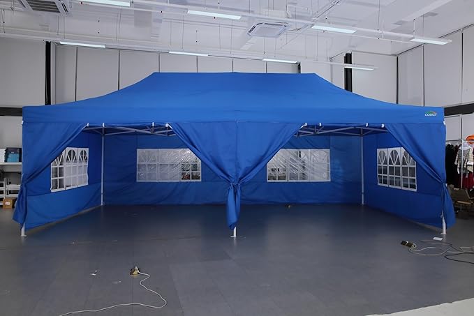 COBIZI 13x26 Pop Up Canopy with 6 Sidewall,Heavy Duty Canopy UPF 50+ All Season Wind Waterproof Commercial Outdoor Wedding Party Tents for Parties Canopy Gazebo with Roller Bag(13 x 26 ft Dark Blue)