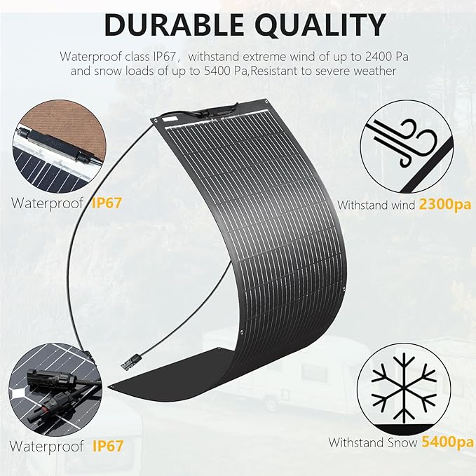 Flexible Solar Panel 100W 12V Monocrystalline Solar Module Fiberglass Lightweight Bendable Charge for RV Trailer Boat Cabin Van Car Uneven Surfaces (100W Solar Panel Black)