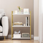 Small Bookshelf for Small Spaces, 3 Tier Bookcase, Narrow Gold Book Shelf, Small Shelf Open Display Rack for Bedroom, Living Room, Home Office,White&Gold