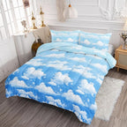 Axolotl Blue Cloud Comforter Set Queen,Light Blue Bedding Set,Cloud Sky Comforter Set Blue Sky and White Clouds Design Bedding Set,Sky Blue Comforter for Kids Girls Boys Teens,1 Quilt 2 Pillowcases