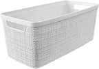 Curver Jute Decorative Plastic Organization and Storage Basket Perfect Bins for Home Office, Closet Shelves, Kitchen Pantry and All Bedroom Essentials, Slim, White, Set of 8