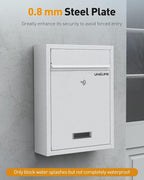 Uniclife Wall Mount Mailbox for Outside, Locking Mail Box, White | Large Mailbox with Key Lock, Security Mail Box for House, Safe Key Drop Box, Steel Cash Drop Box for Home Office School