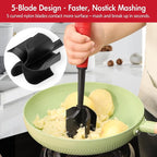 Ourokhome Meat Chopper and Potato Masher, Heat Resistant Nylon Ground Beef Smasher for Hamburger, 5 Curved Blades Nonstick Safe Mixer & Stirrer, Practical Kitchen Gadgets, Black Red