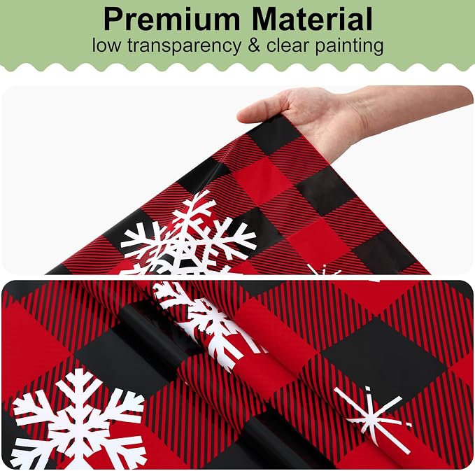 4 Packs Christmas Buffalo Disposable Table Cloth, 54 x 108 Inch Waterproof Plastic Tablecloth, Rectangle Black Red and White Checkered Table Covers for Picnic, Birthday, Party