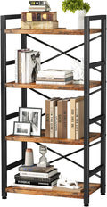 Bookshelf, 4 Tier Small Bookcase, Organizers and Storage, Metal Small Bookcase, Rustic Book Shelf Organization and Storage for Living Room, Bedroom, and Home Office(Rustic Brown)