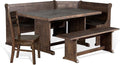 Pemberly Row Farmhouse Wood Kitchen Corner Breakfast Dining Nook Set with Table, Reversible Bench, Chair and Hidden Storage in Tobacco Leaf