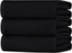 Homaxy 100% Cotton Oversized Waffle Weave Kitchen Towels, 3-Pack, Black | 20 x 28 Inches, Ultra Soft Absorbent Dish Towels, Quick Drying Large Cleaning Towels