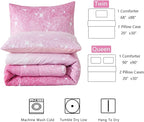 Pink Glitter Comforter Set Full/Queen Size for Girls, Sparkle Galaxy Twinkle Starlight Comforter for Kids Teen,2 Piece Pink Ombre Pastel Bedding Set with 2 Pillow Cases(Pink)