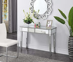 Convenience Concepts Gold Coast Mirrored Desk 42" - Console Table with 2 Drawers for Storage in Living Room, Office, Antique Silver/Mirror
