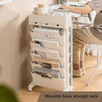 6 Tier Rolling Cart,Open Bookcase and Bookshelf,Mobile Bookshelf with Wheels 3 Drawer,Storage Shelving Display Shelves,Narrow Rolling Storage Cart for Living Room, Bedroom, Kitchen (Off white)