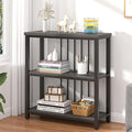 FOLUBAN 3 Tier Book Shelf, Modern Short Bookshelf for Small Space, Industrial Wood and Metal Bookcase for Bedroom, Living Room, Office (Dark Gray Oak)