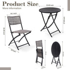 BACKYARD EXPRESSIONS PATIO · HOME · GARDEN 3 Pc 3 Piece Folding Outdoor Bistro, Wicker Furniture Table and Chairs for Garden, Backyard, Porch, Patio Conversation Set, Grey/Black