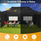 COBIZI 10x20 Pop Up Canopy with 6 Sidewall,Heavy Duty Canopy UPF 50+ All Season Wind Waterproof Commercial Outdoor Wedding Party Tents for Parties Gazebo with Roller Bag(10 x 20 ft Black)