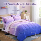 Dinjoy Girls Comforter Set King Size Rainbow Ombre Purple Lavender Pink Bedding Set Gradient 6 Pieces Bed in A Bag for Kids Teen Girl Women(1 Comforter, 1 Flat Sheet, 1 Fitted Sheet)