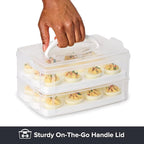 Snapware (2-Layer, 24 Eggs) Plastic Detachable Deviled Egg Carrier Storage | With lid and handle, freezer, dishwasher, microwave safe