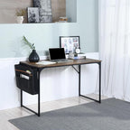47 inch Study Storage Bag Space Saving for Home Office, Modern Simple Style PC, Black Metal Frame Computer Desk, Writing Table, Brown