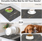 ZLR Coffee Bar Mat for Coffee Station, 16"x20" Large, Marble Gray | Absorbent Dish Drying Mat, Stain-Hiding Top, Non-Slip Back, Fits Espresso, Grinder, Knock Box, Frother & Cup Display