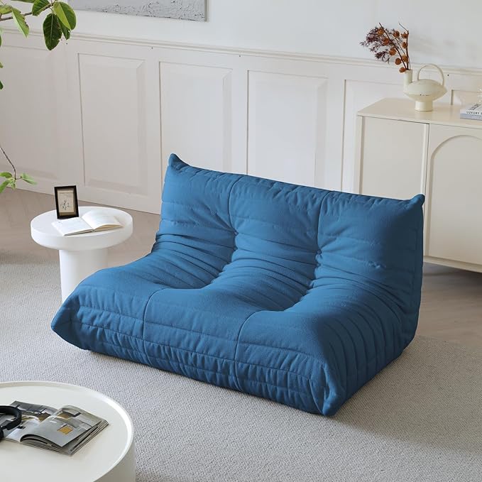 Luxury Sofa Couch Chair, Lazy Floor Seating, Fireside Bean Bag Chair, Ergonomic Tatami Sofa Lounger for Living Room, Bedroom, Office, Loveseat, Blue