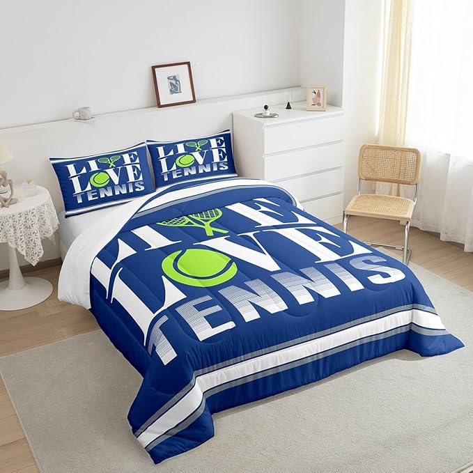 Feelyou Kids Tennis Comforter Set King Size Tennis Ball Bedding Set for Boys Girls Teens Bedroom Decor Ball Gaming Comforter Women Men Gift for Tennis Lover Duvet Set with 2 Pillow Case