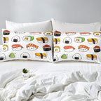 Sushi Pattern Comforter Set Japanese-Style Bedding Set for Kids Boys Girls Teens Food Theme Comforter Cute Cartoon Japanese Sushi Duvet Set Room Decor Quilt Set King Size Microfiber
