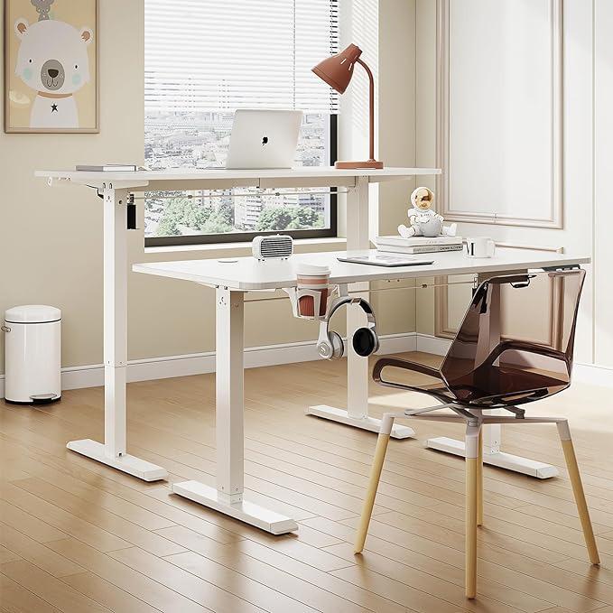 Large 63Inch Electric Standing Desk Height Adjustable, Sit Stand up Desk Home Office Computer Ergonomic Desk Memory Preset with Pencil Tray…