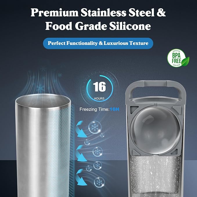 Clear Ice Cube Maker, 2.4" Stainless Steel & Non-BPA Silicone Ice Ball Maker Mold for Cocktails, Drinks & Bourbon, Whiskey Gifts for Men Woman