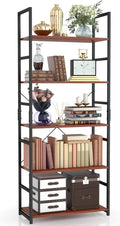 NUMENN 5 Tier Bookshelf, Tall Bookcase Shelf Storage Organizer, Modern Book Shelf for Bedroom, Living Room and Home Office, Teak