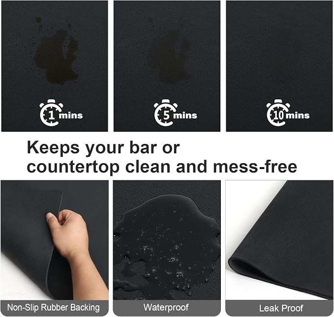 ZLR Large Coffee Bar Mat for Coffee Station, 16"x24" XL, Black | Oversized Counter Protector, Absorbent Dish Drying Mat, Fits Espresso, Grinder, Frother & Cup Display, Hides Stains