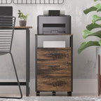 2 drawer file cabinet with lock, Wood Filing Cabinet for Home Office with Wheels and Open Shelf, Small Rolling Printer Stand and Under Desk File Cabinets for A4/Letter-Size Files-Brown